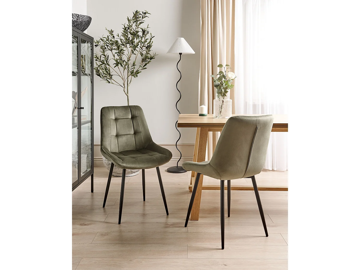 Lot de 2 chaises de salle à manger MELROSE Velours Vert olive