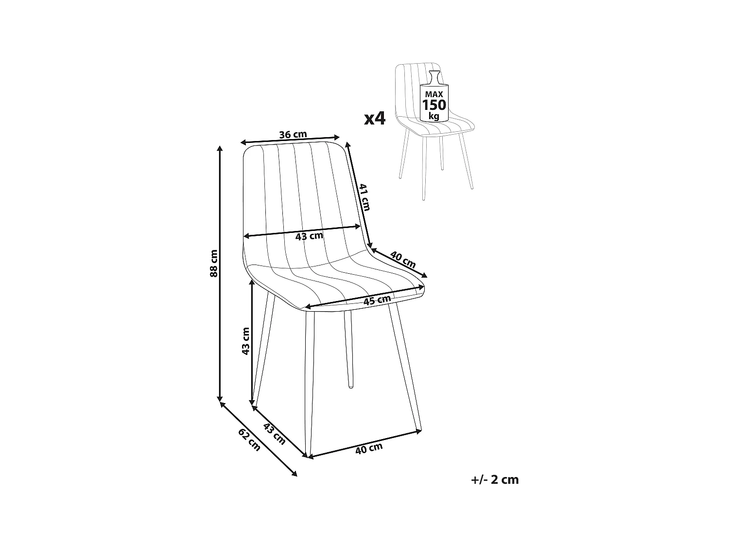 Set van 4 eetkamerstoelen KALISPELL Fluweel Gebroken wit
