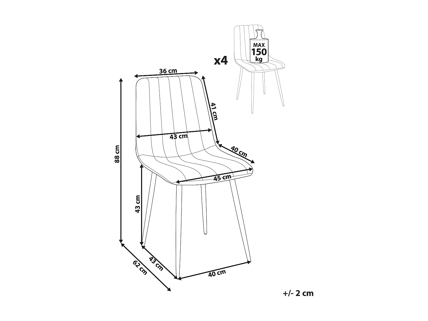 Lot de 4 chaises de salle à manger KALISPELL Velours Blanc cassé