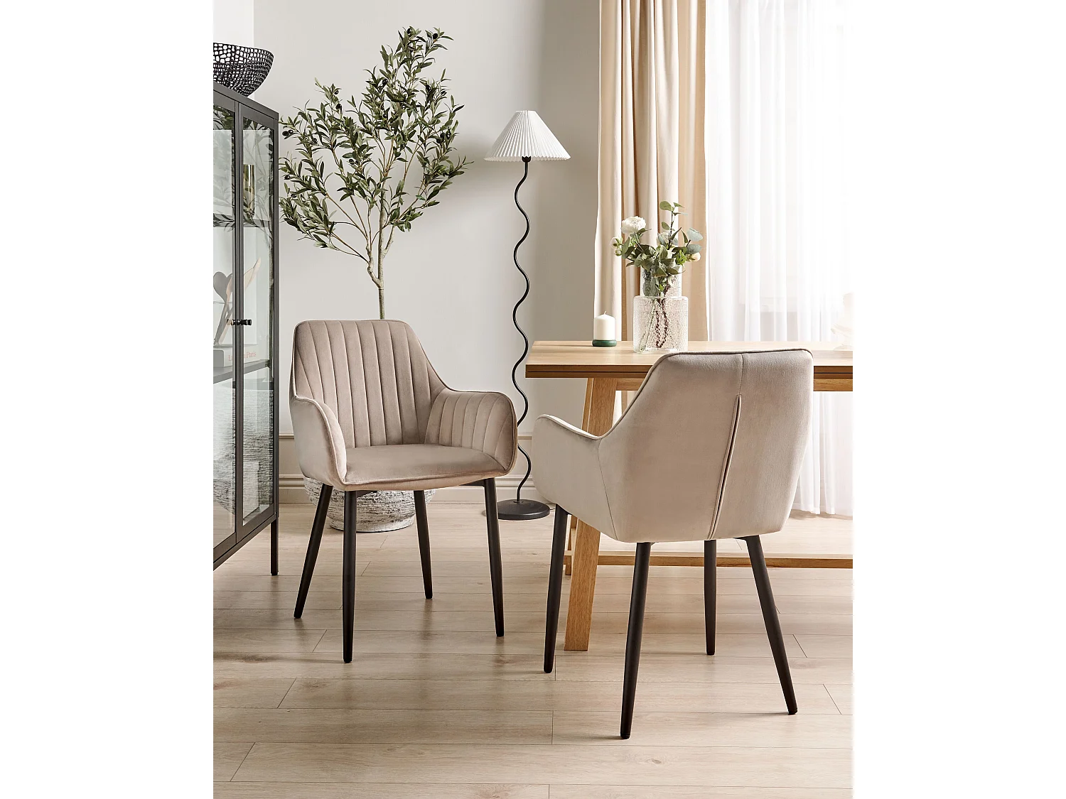 Lot de 2 chaises de salle à manger WELLSTON Velours Taupe