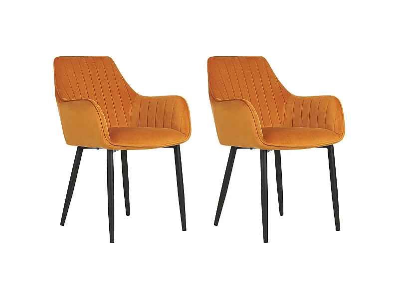 Esszimmerstuhl 2er Set Samt orange mit Metallgestell schwarz Retro Wellston