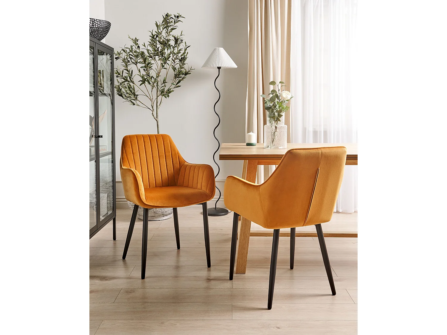 Lot de 2 chaises de salle à manger WELLSTON Velours Orange