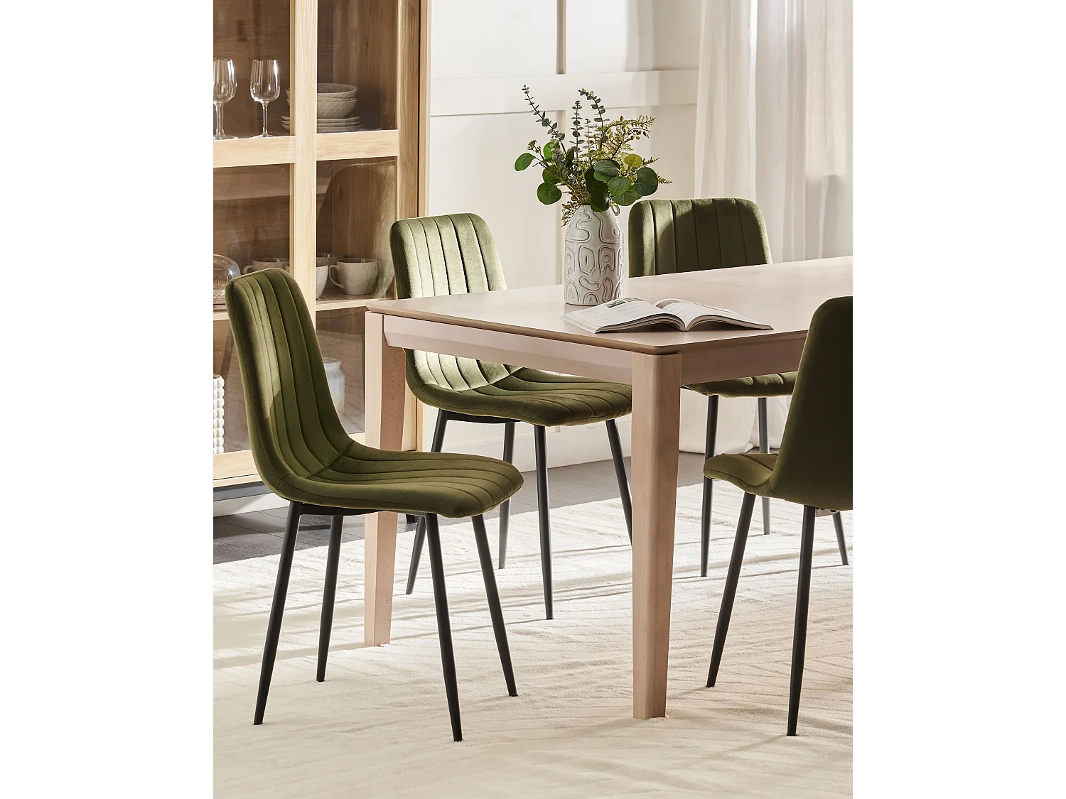 Lot de 4 chaises de salle à manger KALISPELL Velours Vert olive