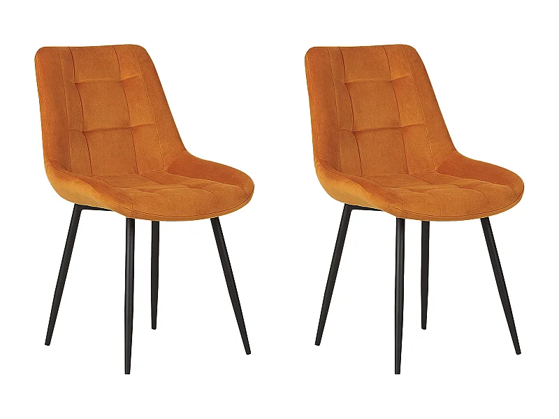 Esszimmerstuhl 2er Set Samt orange mit Metallgestell schwarz Retro Melrose