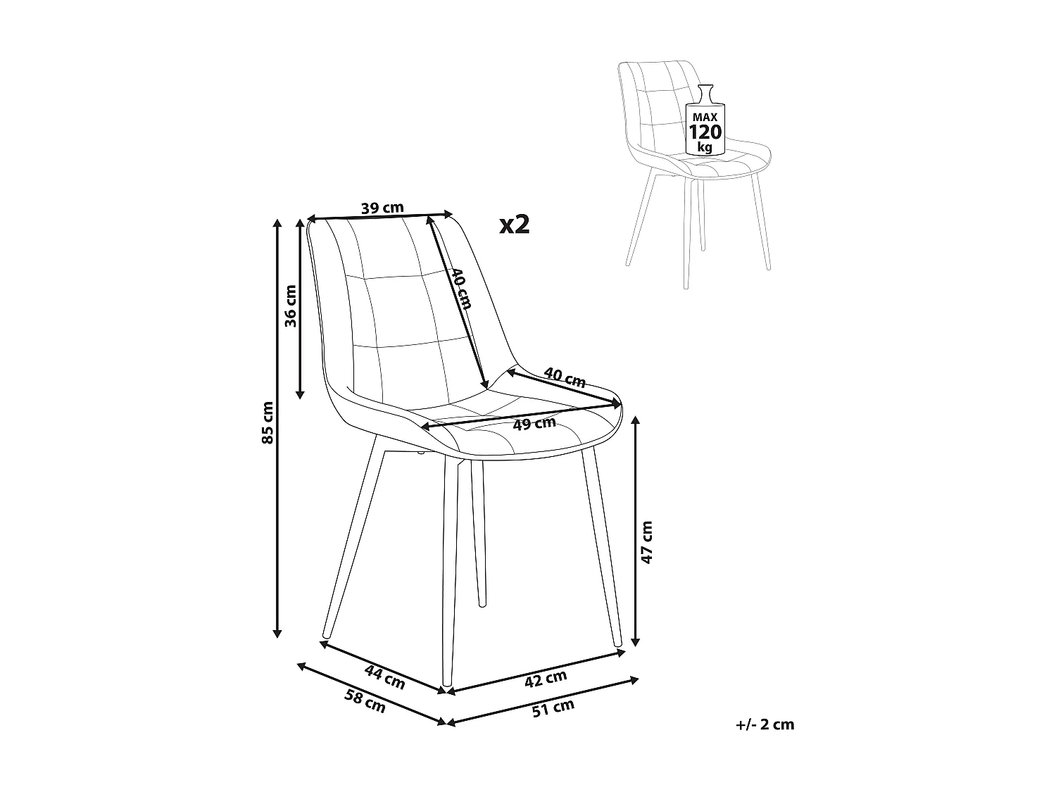 Set van 2 eetkamerstoelen MELROSE Fluweel Oranje