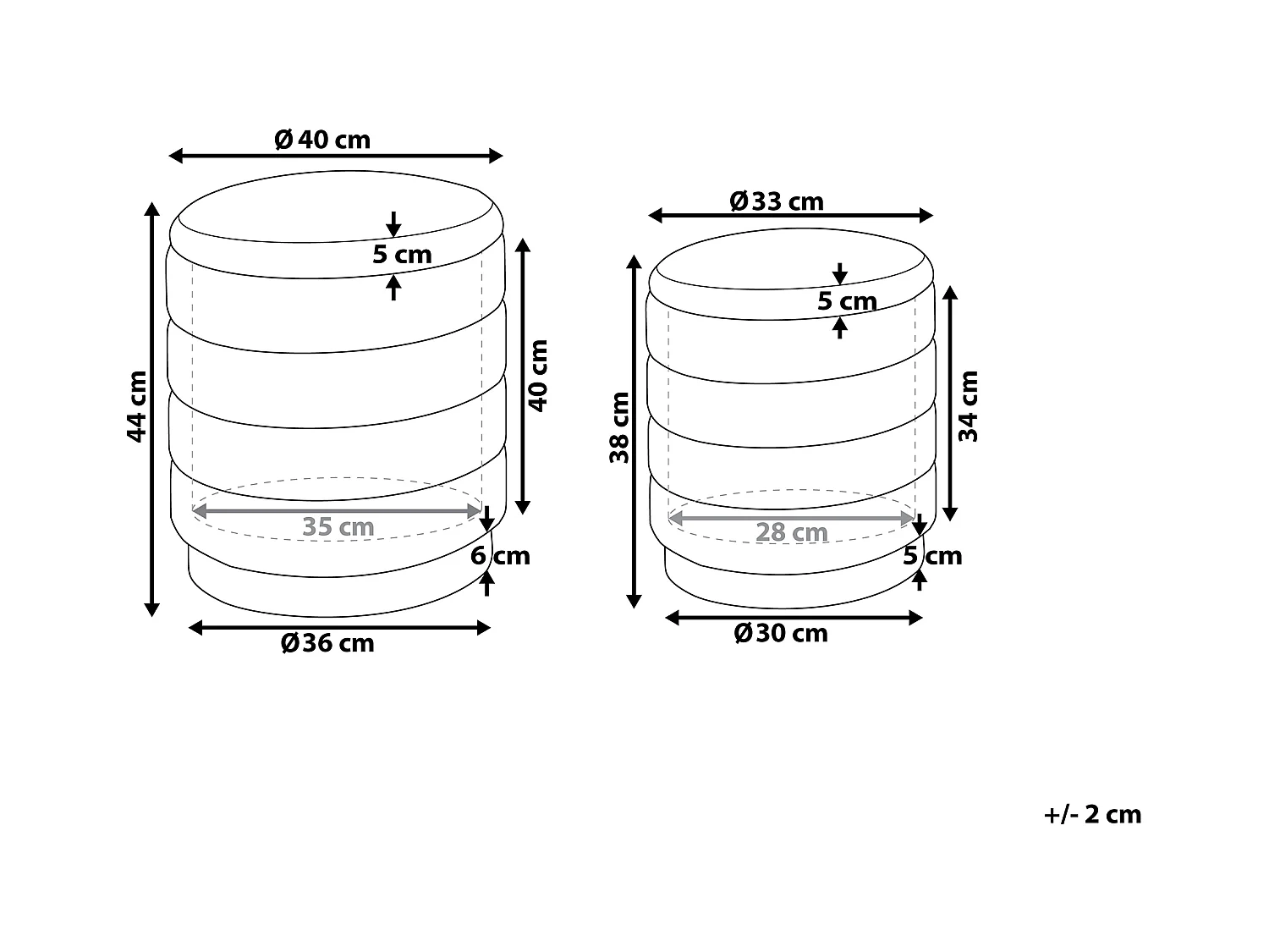 Set van 2 opbergpoefs GARLAND Fluweel Lichtbeige 40/33 cm 40/34 cm 44/38 cm