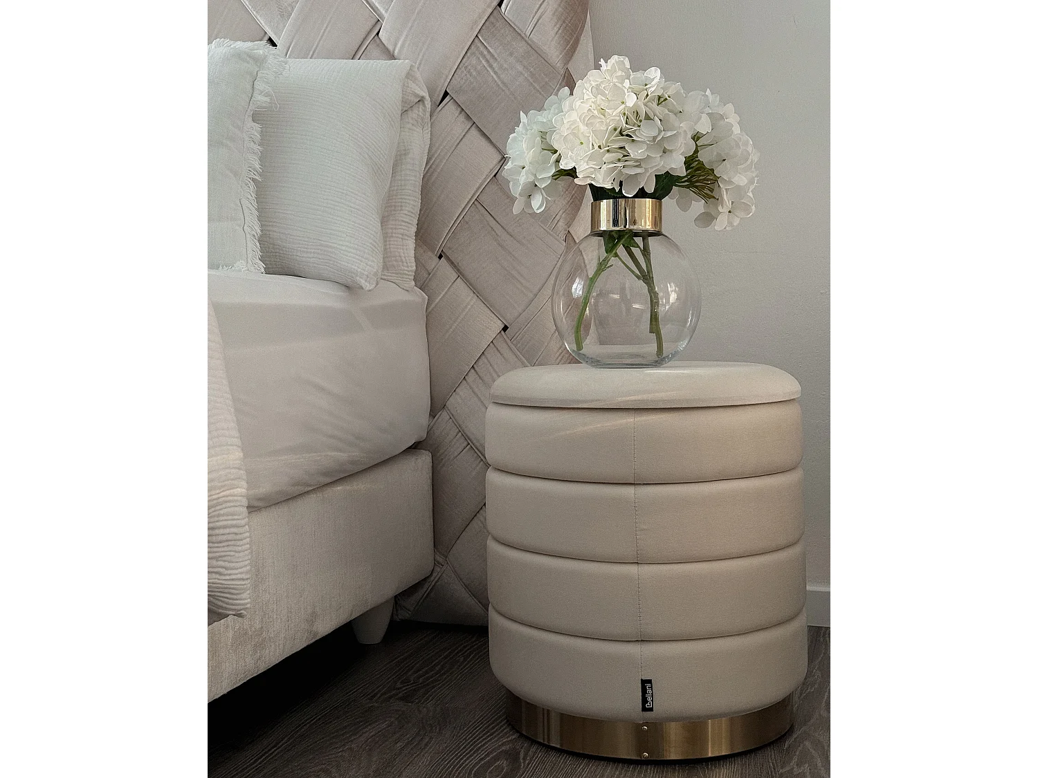 Pouf mit Stauraum 2er Set GARLAND Samtstoff Hellbeige 40/33 cm 40/34 cm 44/38 cm