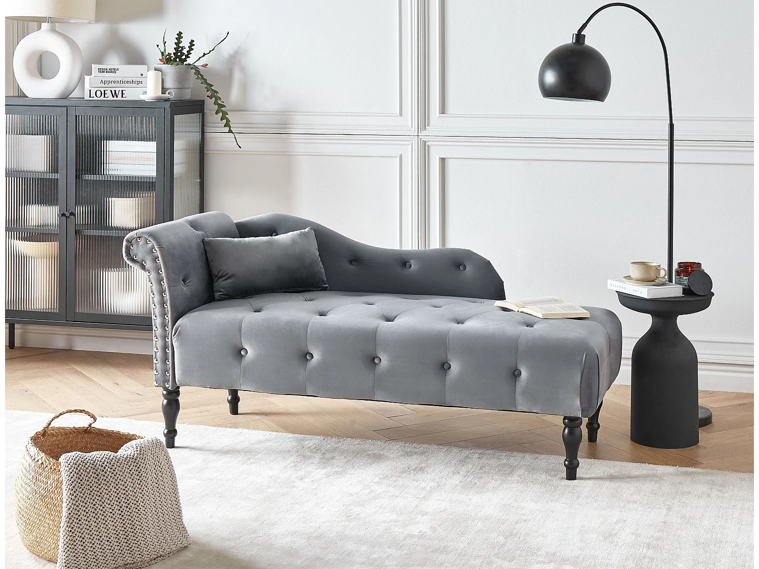 Left-Hand Chaise Longue IVRY Velvet Grey