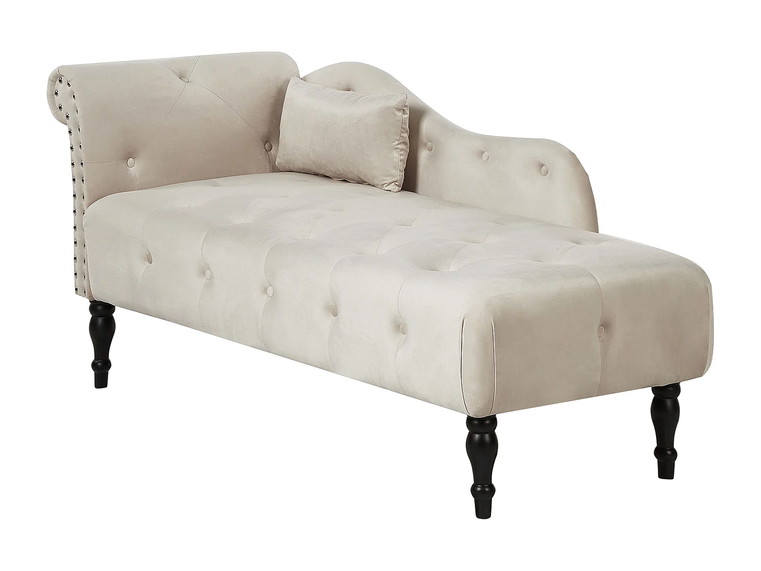 Chaiselongue Samtstoff beige links gesteppt mit Kissen hohe Lehne Retro Ivry