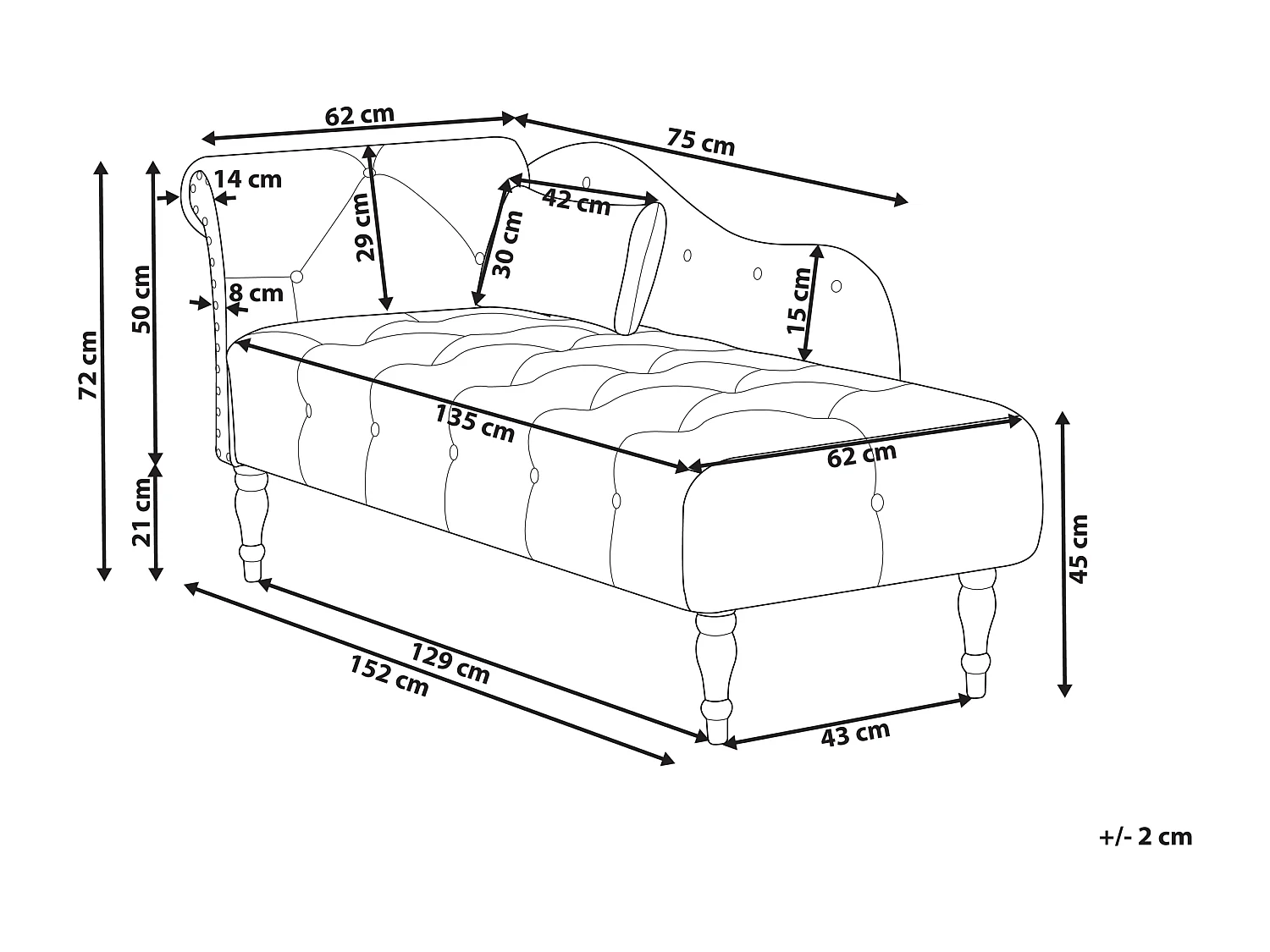 Chaise longue côté gauche IVRY Velours Beige clair