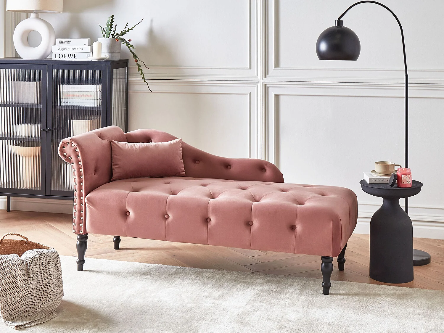 Chaise longue côté droite IVRY Velours Rose