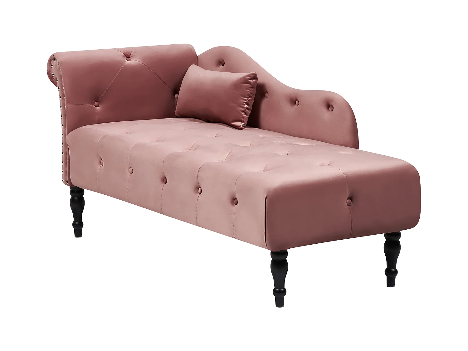 Chaiselongue Samtstoff rosa links gesteppt mit Kissen hohe Lehne Retro-Stil Ivry