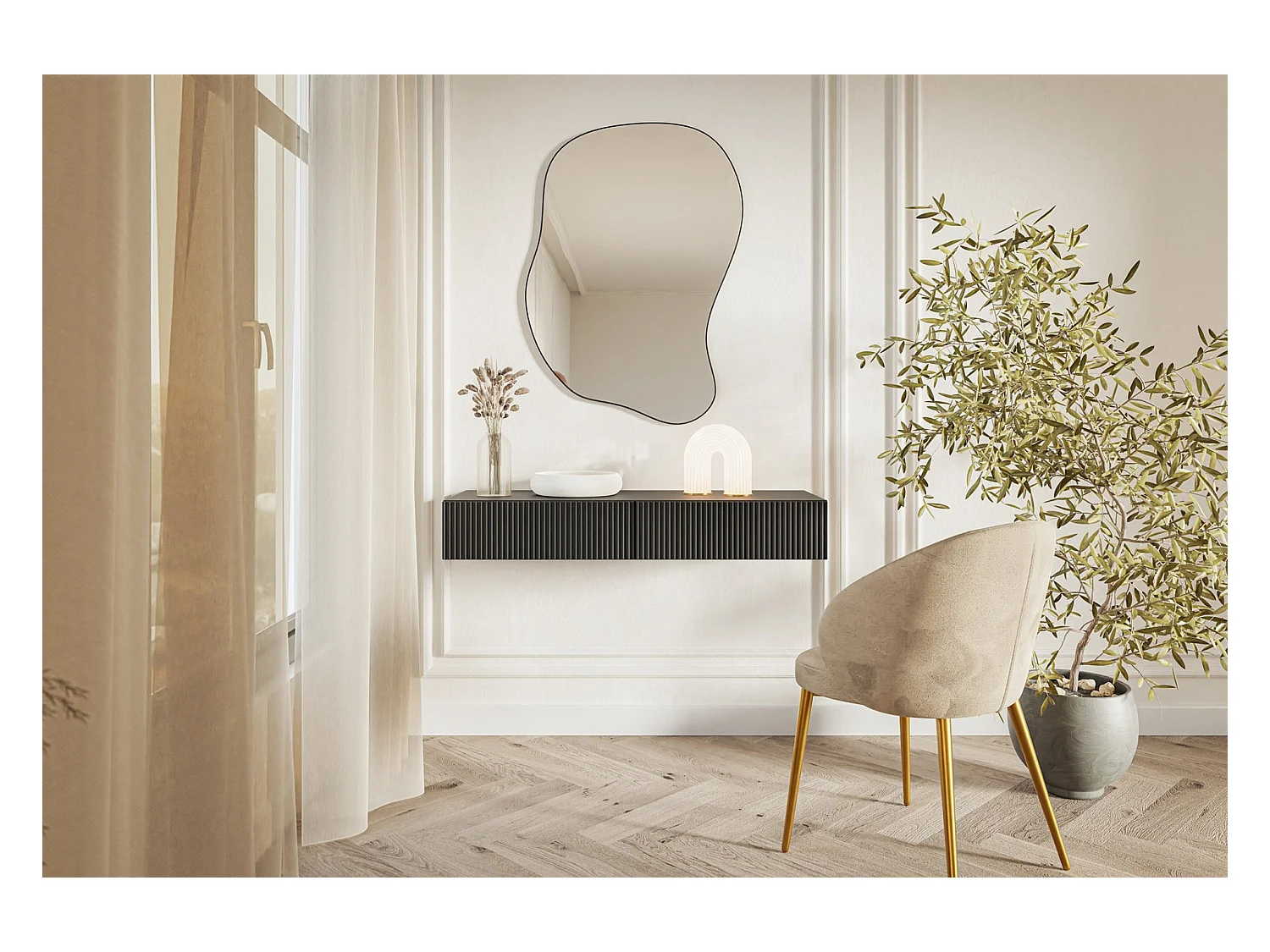 Coiffeuse avec tiroir - 110 cm - suspendu - noir - VELDIO
