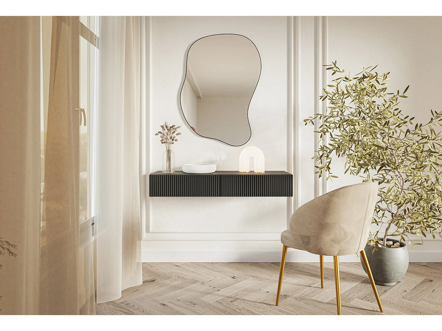 Coiffeuse avec tiroir - 110 cm - suspendu - noir - VELDIO