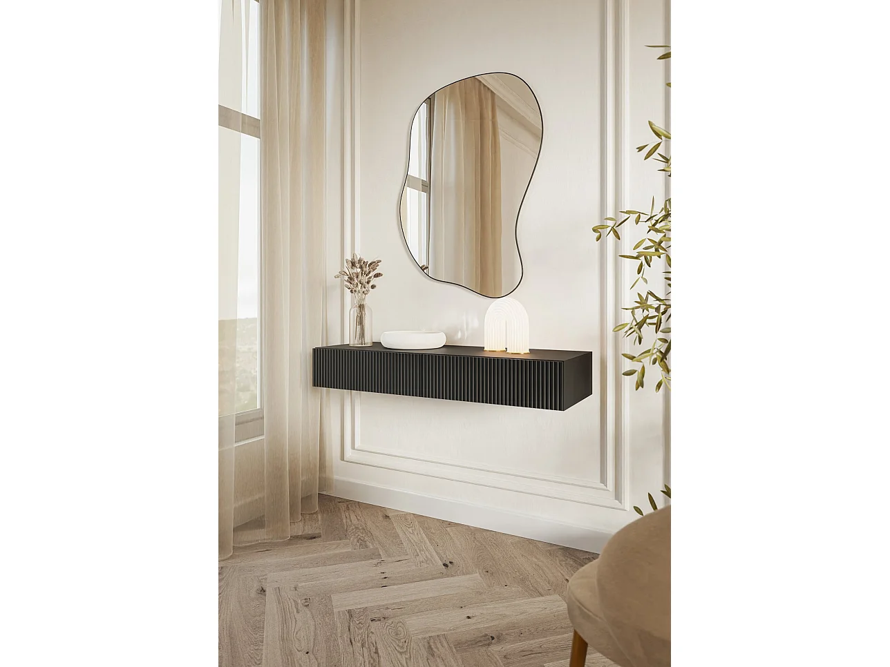 Coiffeuse avec tiroir - 110 cm - suspendu - noir - VELDIO