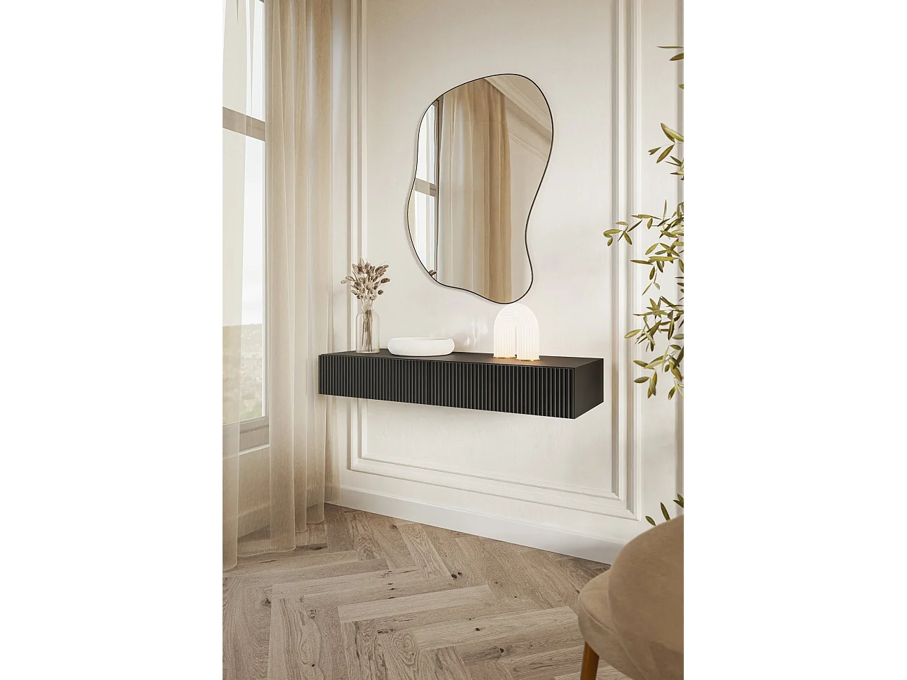 Coiffeuse avec tiroir - 110 cm - suspendu - noir - VELDIO