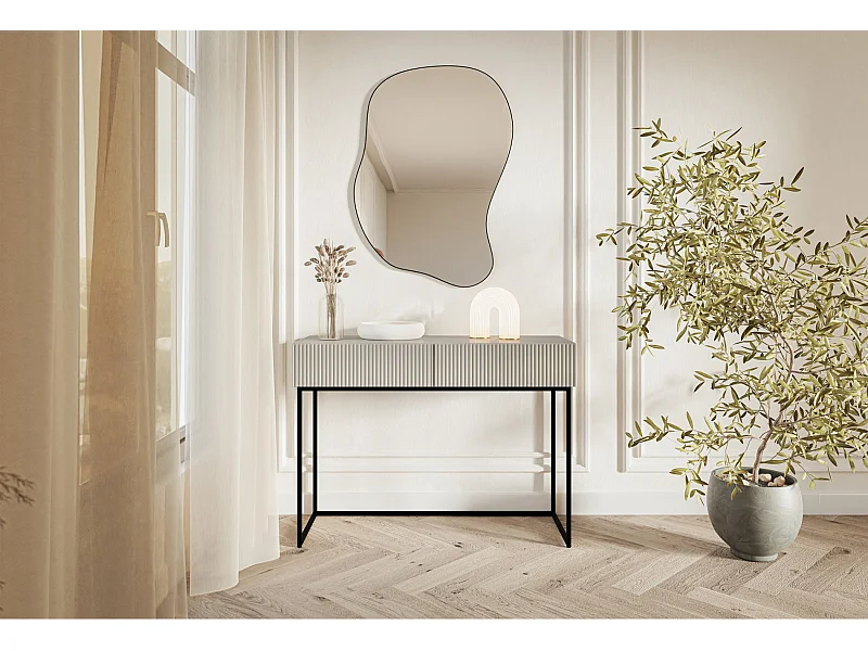 Coiffeuse avec tiroirs - grėge - 110 cm - avec pieds noirs - VELDIO