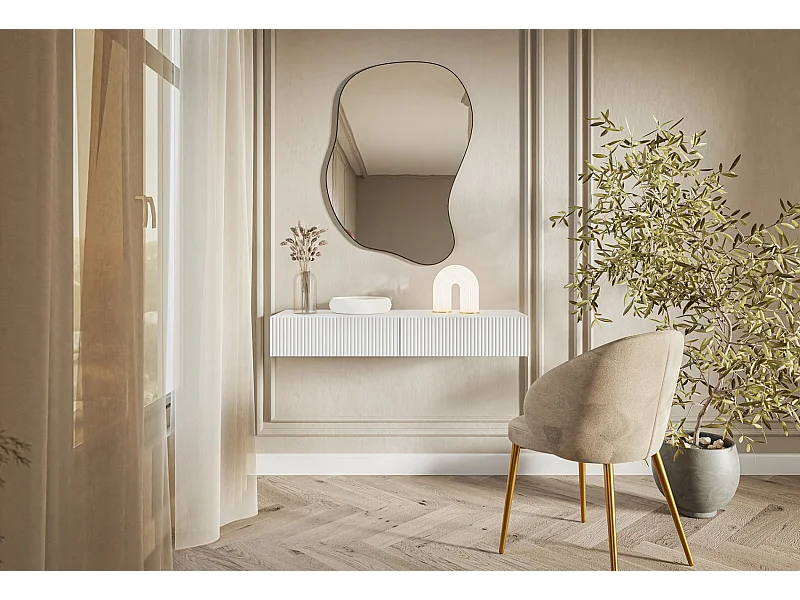 Coiffeuse avec tiroir - 110 cm - suspendu - blanc - VELDIO