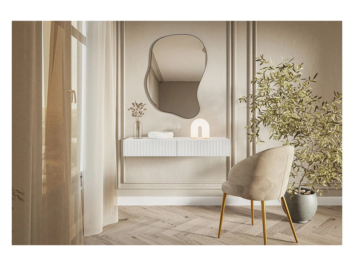 Coiffeuse avec tiroir - 110 cm - suspendu - blanc - VELDIO