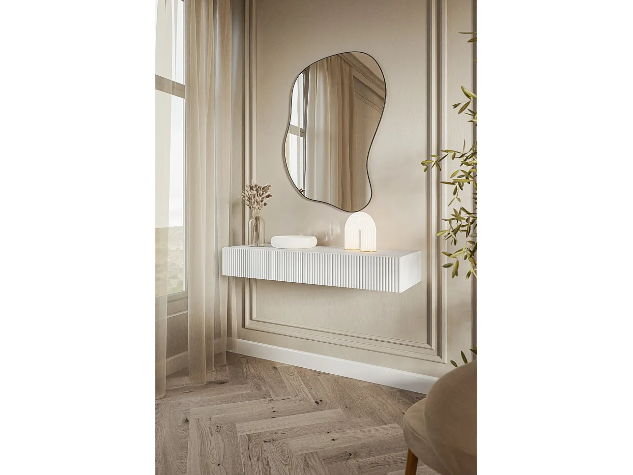 Coiffeuse avec tiroir - 110 cm - suspendu - blanc - VELDIO