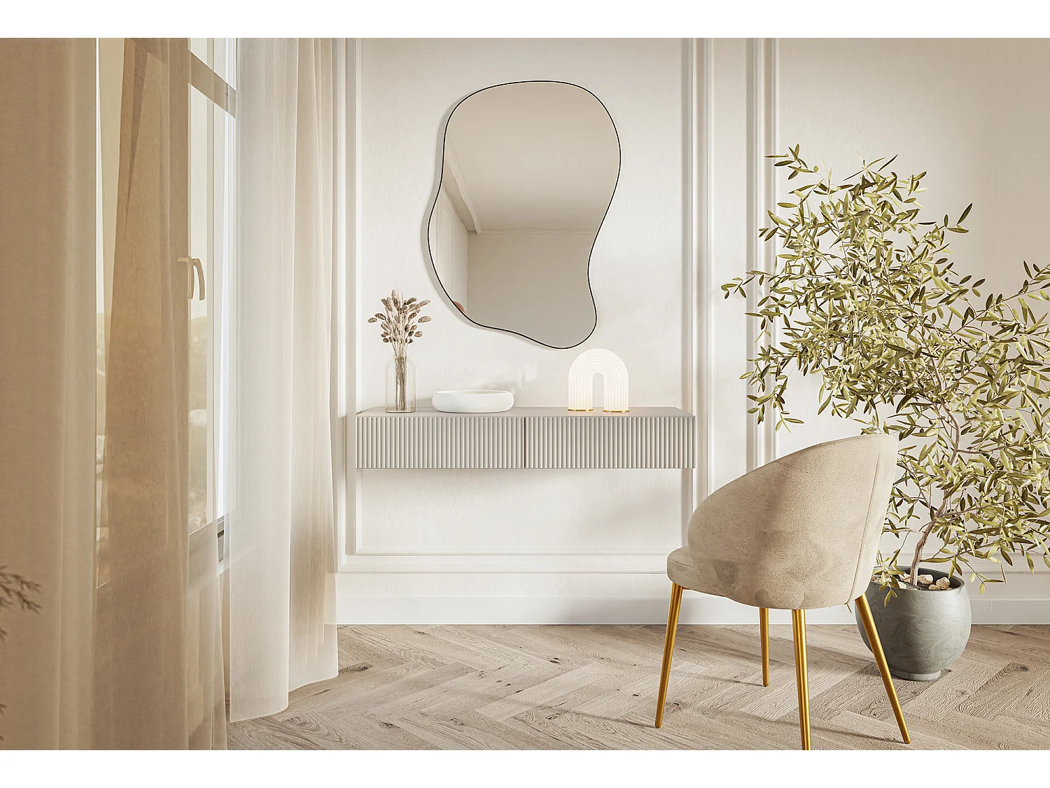 Coiffeuse avec tiroir - 110 cm - suspendu - grėge - VELDIO