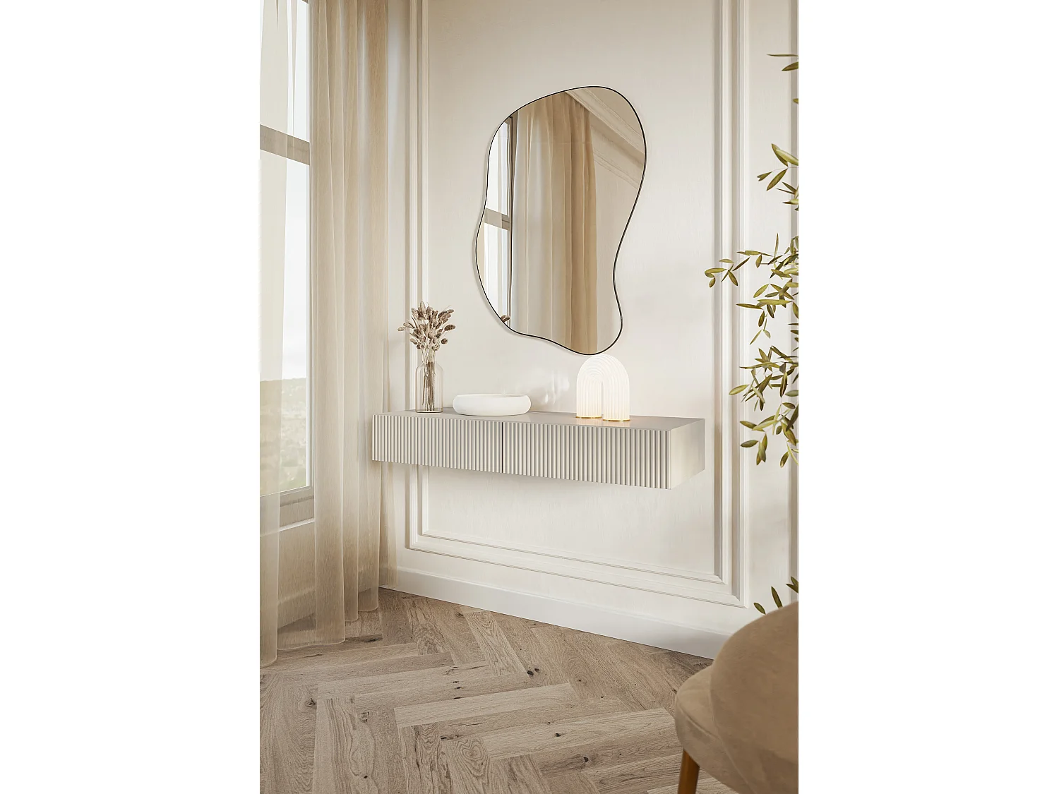 Tocador suspendido con 2 cajones - Gris beige - 110 cm - VELDIO