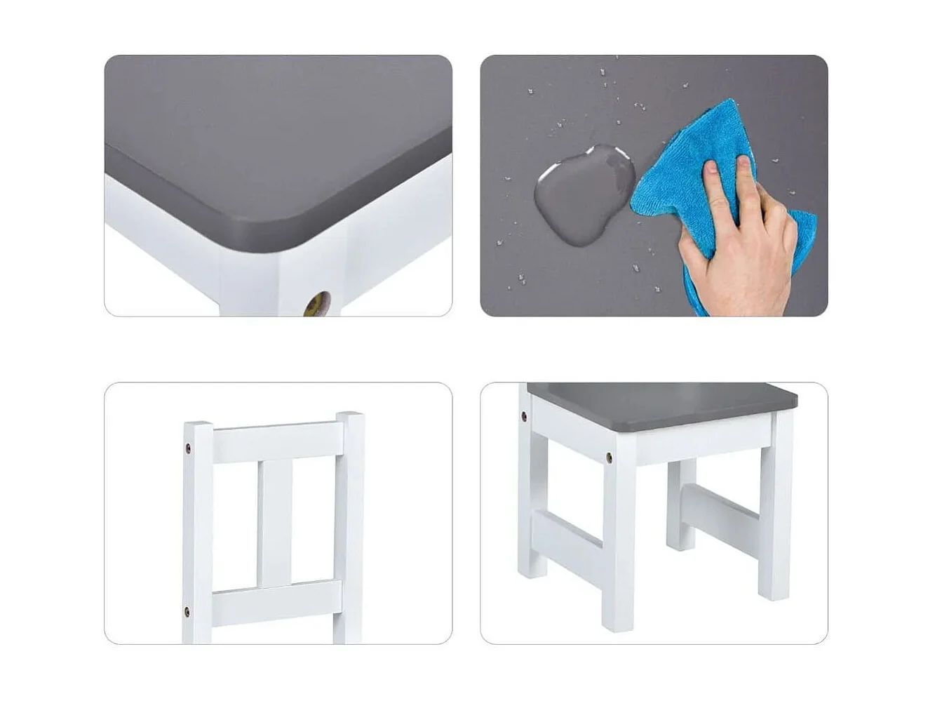 Ensemble de Table et Chaises pour Enfant, avec Table 2 Chaises et Banc de Rangement 2 en 1 pour Étudier et Manger Gris