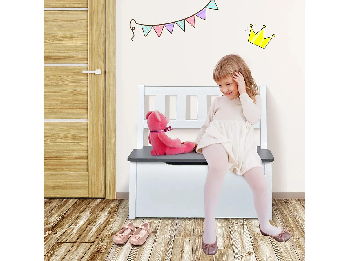 Ensemble de Table et Chaises pour Enfant, avec Table 2 Chaises et Banc de Rangement 2 en 1 pour Étudier et Manger Gris