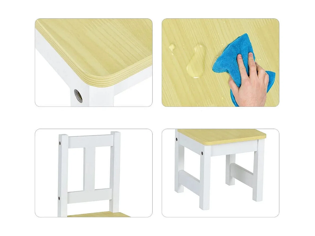Ensemble de Table et Chaises pour Enfant avec Table 2 Chaises et Banc de Rangement 2 en 1 pour Étudier et Manger Naturel