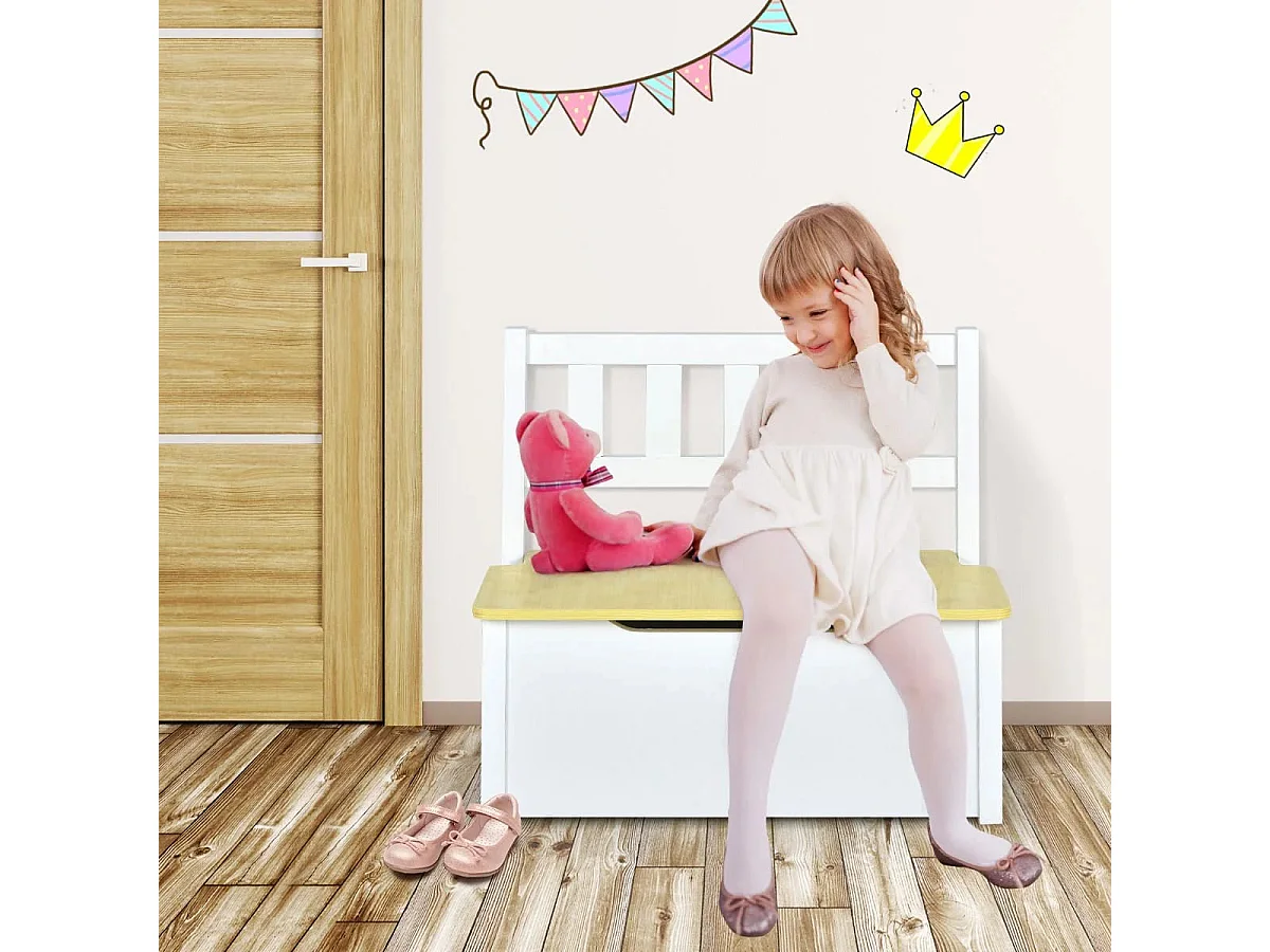 Ensemble de Table et Chaises pour Enfant avec Table 2 Chaises et Banc de Rangement 2 en 1 pour Étudier et Manger Naturel