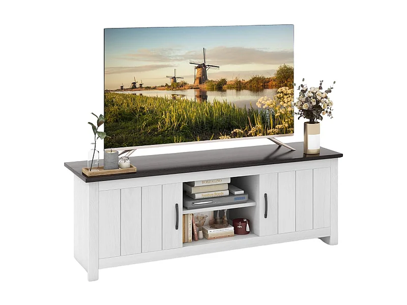 TV-Ständer mit 2 Türen & 2 Schränken & Offenen Regalen Fernsehtisch für Fernseher bis 65" Dunkelgrau