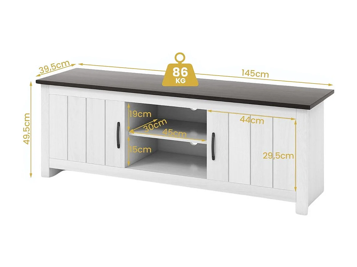 60" Meuble TV avce 4 Compartiments 2 portes 2 Trous de Gestion des Câbles pour Salon Chambre 145 x 39,5 x 49,5 cm Brun