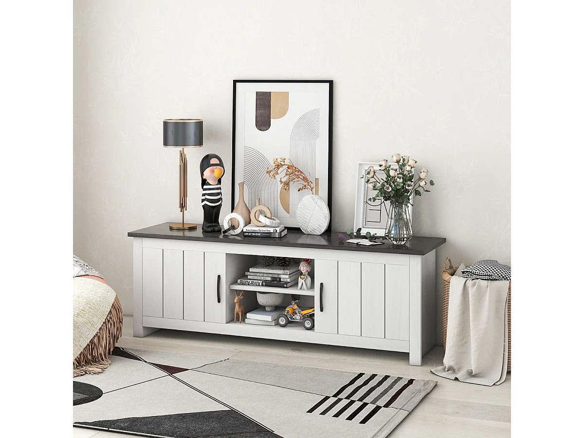 60" Meuble TV avce 4 Compartiments 2 portes 2 Trous de Gestion des Câbles pour Salon Chambre 145 x 39,5 x 49,5 cm Brun