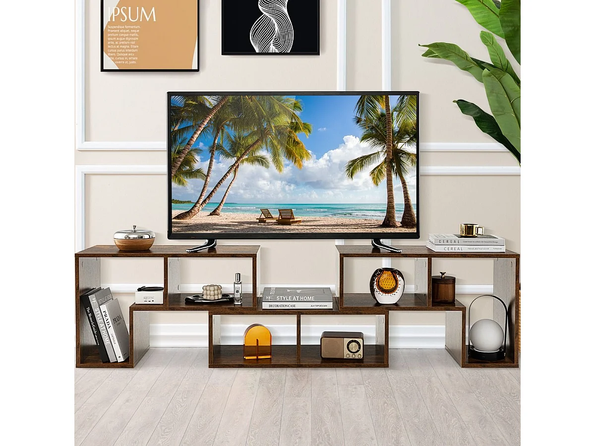 3-teiliger Fernsehschrank aus Holz für TVs bis zu 65" Frei Kombinierbarer Fernsehtisch Braun