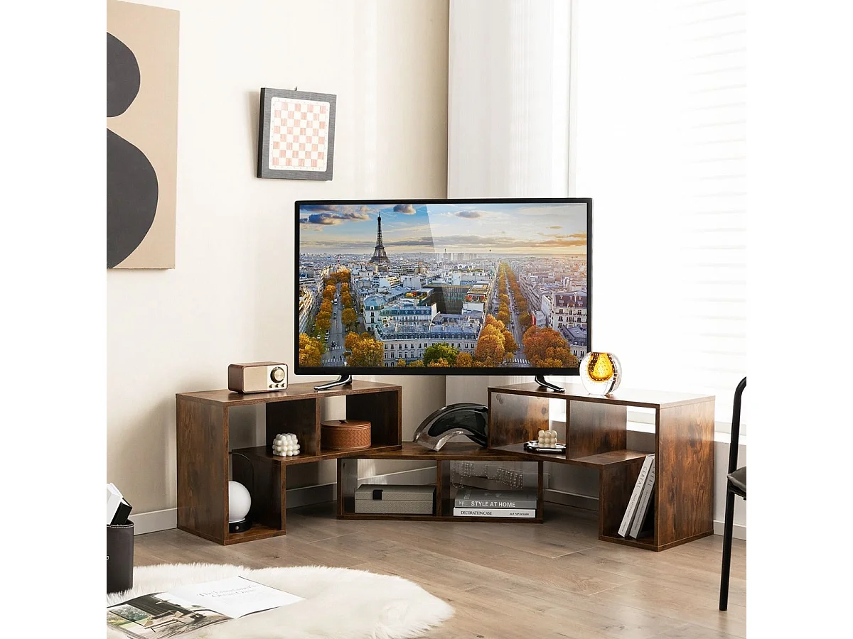 3-teiliger Fernsehschrank aus Holz für TVs bis zu 65" Frei Kombinierbarer Fernsehtisch Braun