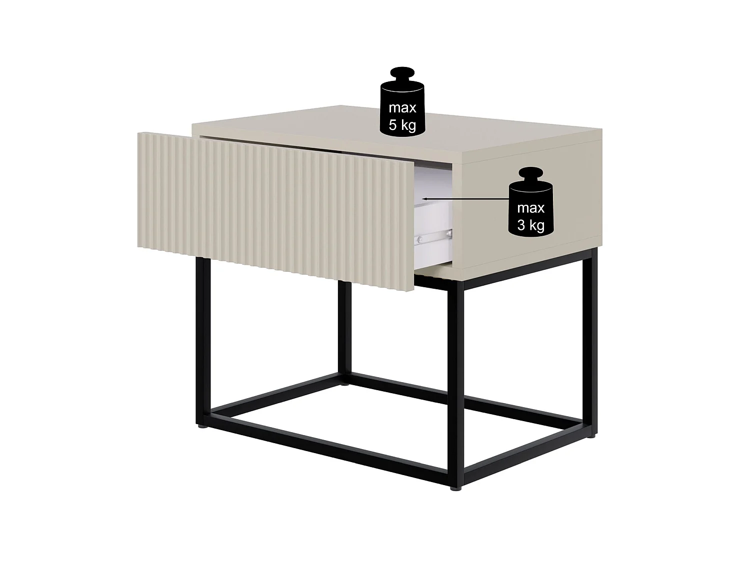 Table de chevet - 50 cm blanc avec pieds noirs - VELDIO