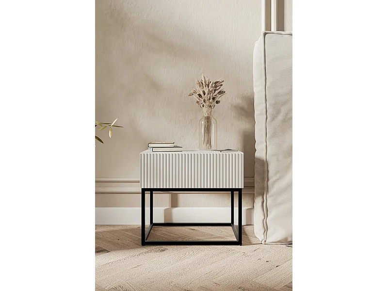 Table de chevet - 50 cm blanc avec pieds noirs - VELDIO