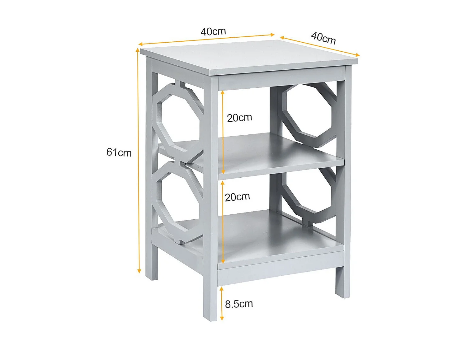 2er Set Nachttisch OO-förmiger Beistelltisch mit 3 Ebenen Couchtisch 40 x 40 x 61 cm Grau