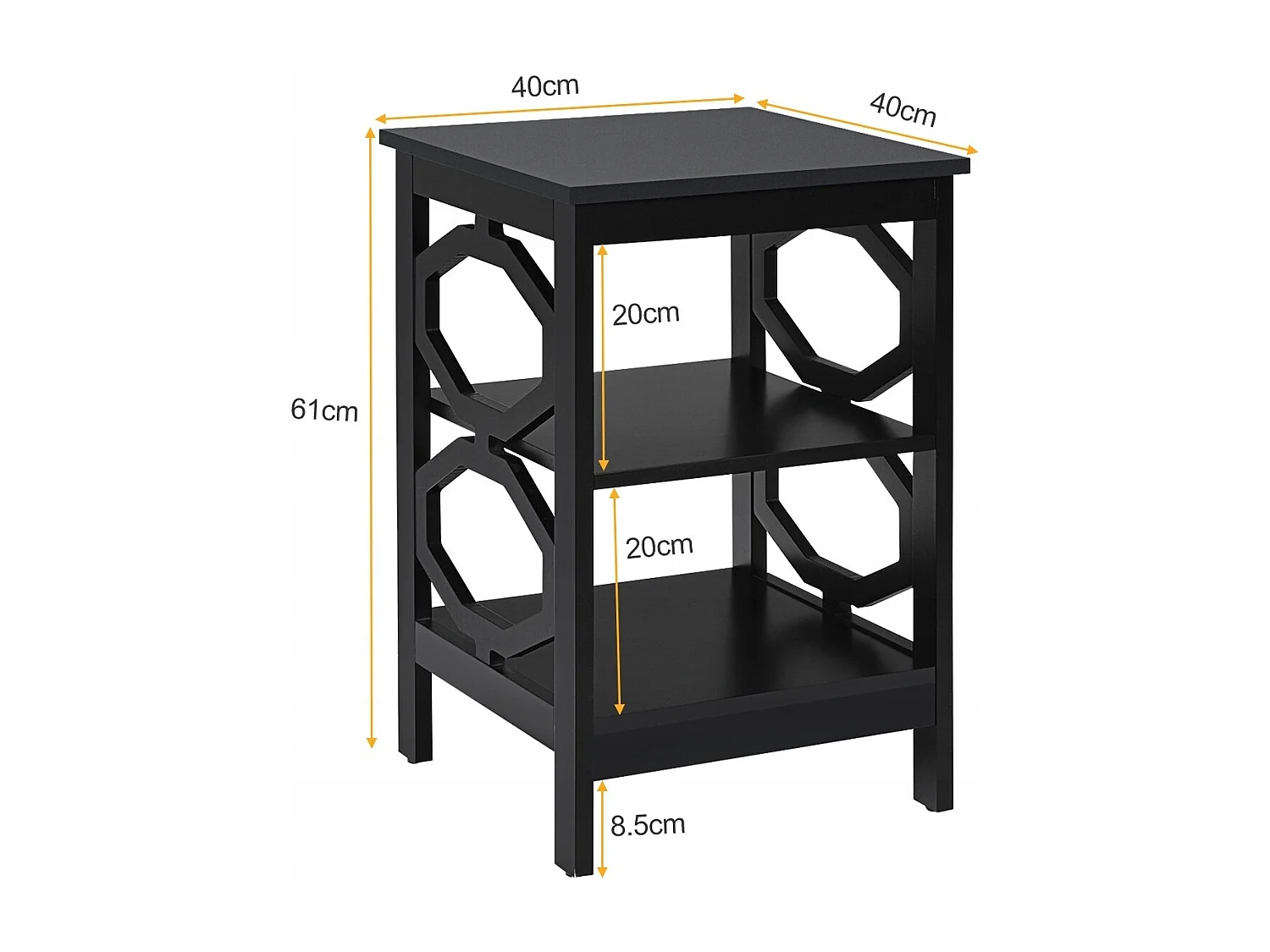 2er Set Nachttisch OO-förmiger Beistelltisch mit 3 Ebenen Couchtisch 40 x 40 x 61 cm Schwarz