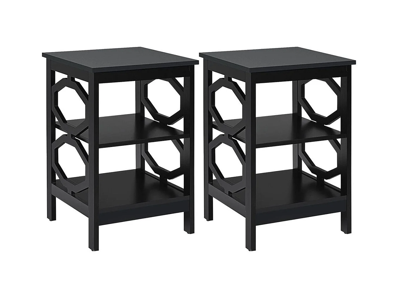 Lot de 2 Tables de Chevet à 3 Niveaux Table d'Appoint en forme O Simple et Contemporain 40x40x61cm Noir