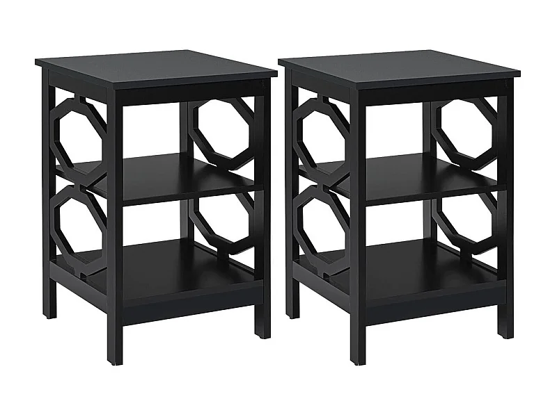 2er Set Nachttisch OO-förmiger Beistelltisch mit 3 Ebenen Couchtisch 40 x 40 x 61 cm Schwarz