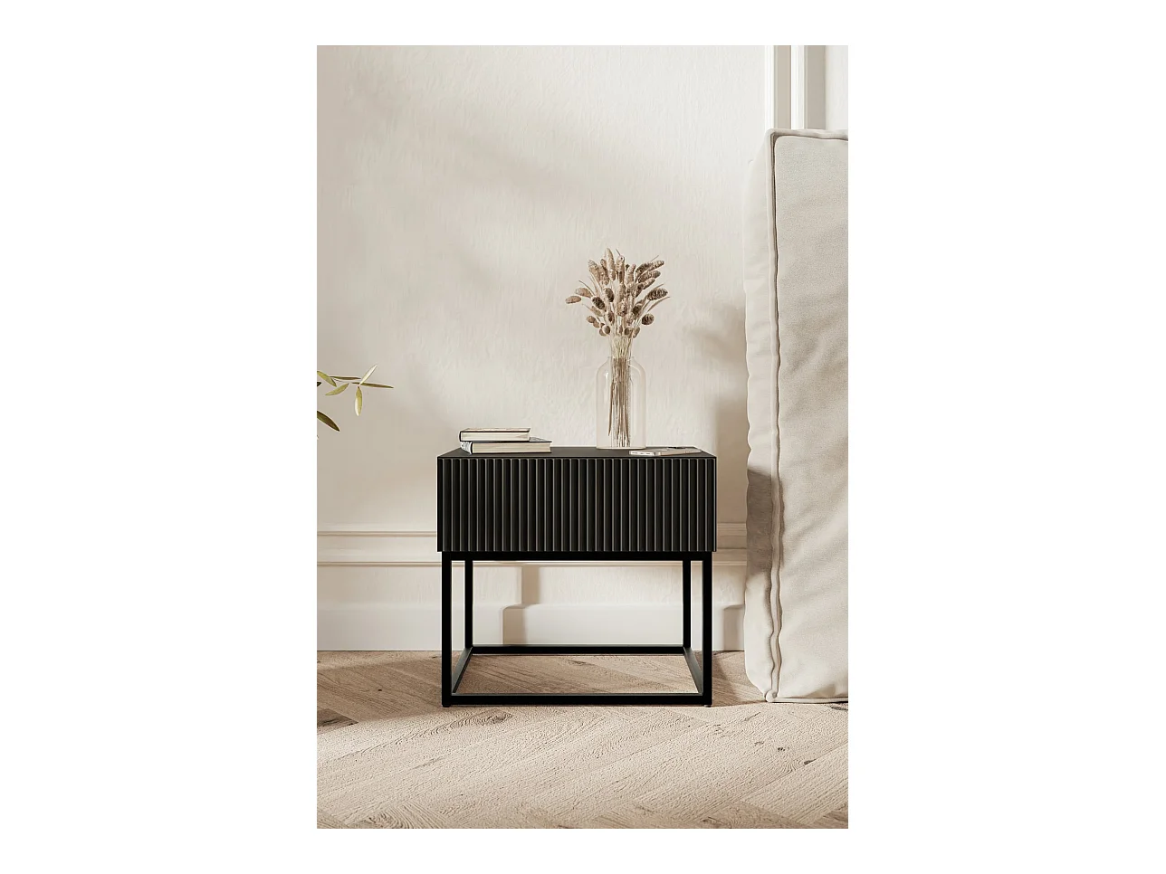 Nachttisch - Schwarz mit Metallgestell - 50 cm - VELDIO