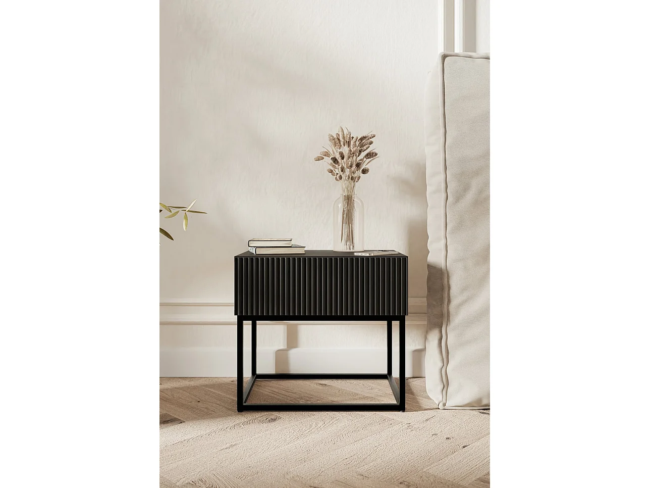 Comodino - 50 cm - con gambe nere - nero - VELDIO