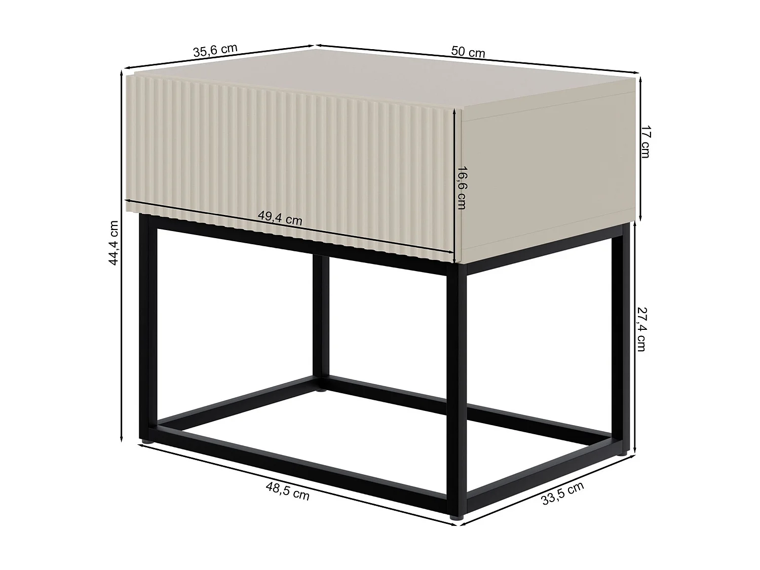Nachtkastje - 50 cm - zwart met zwarte poten - VELDIO