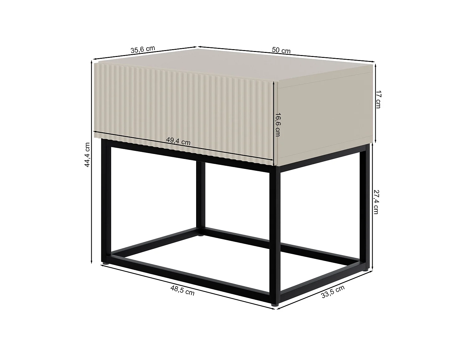 Table de chevet - 50 cm - noir avec pieds noirs - VELDIO