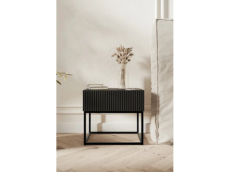 Table de chevet - 50 cm - noir avec pieds noirs - VELDIO