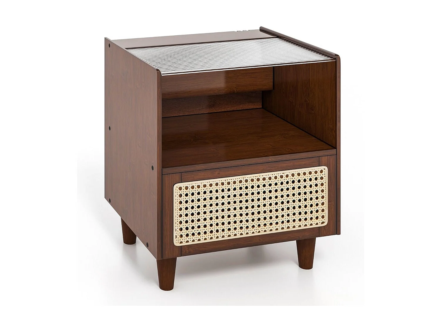 2 Nachttisch aus Bambus & Rattan mit Schublade und Beinen aus Massivholz Beistelltisch mit verstecktem Stauraum Braun