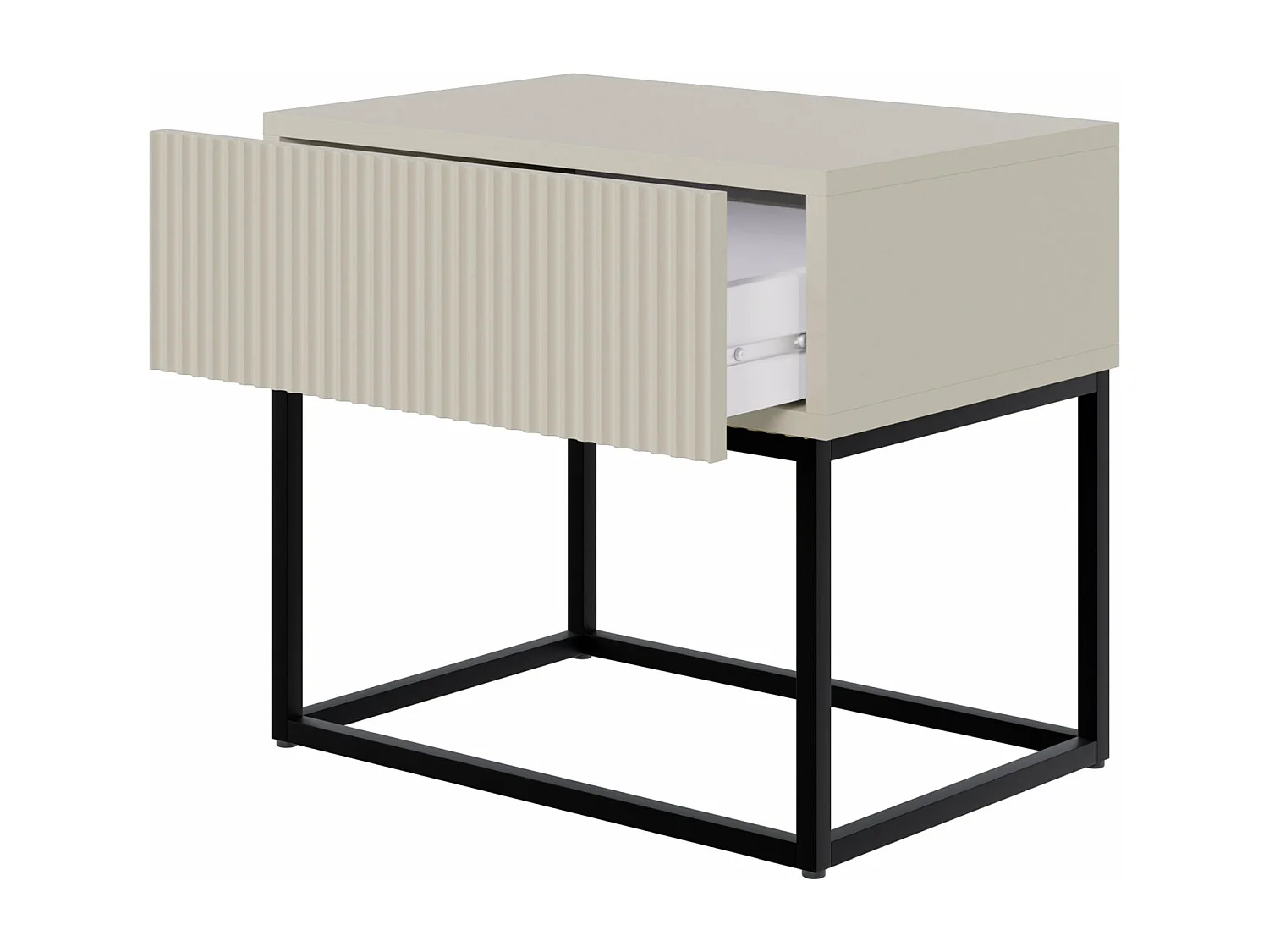 Mesita de noche - 50 cm - con patas negras - beige grisáceo - VELDIO