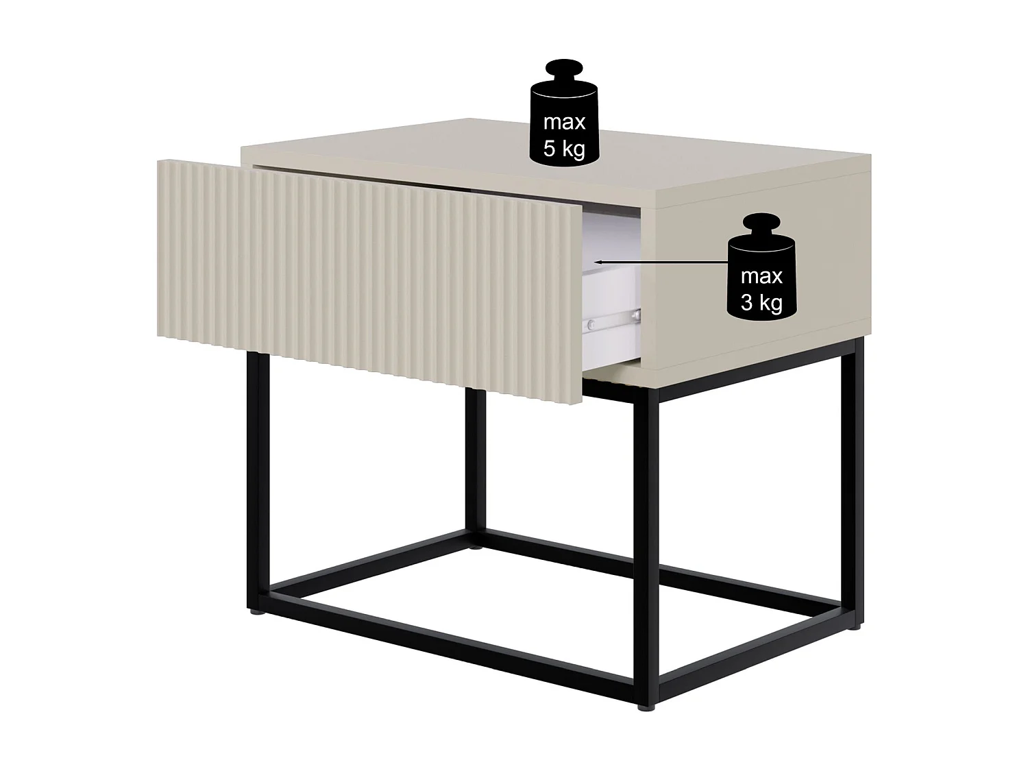 Mesita de noche - 50 cm - con patas negras - beige grisáceo - VELDIO