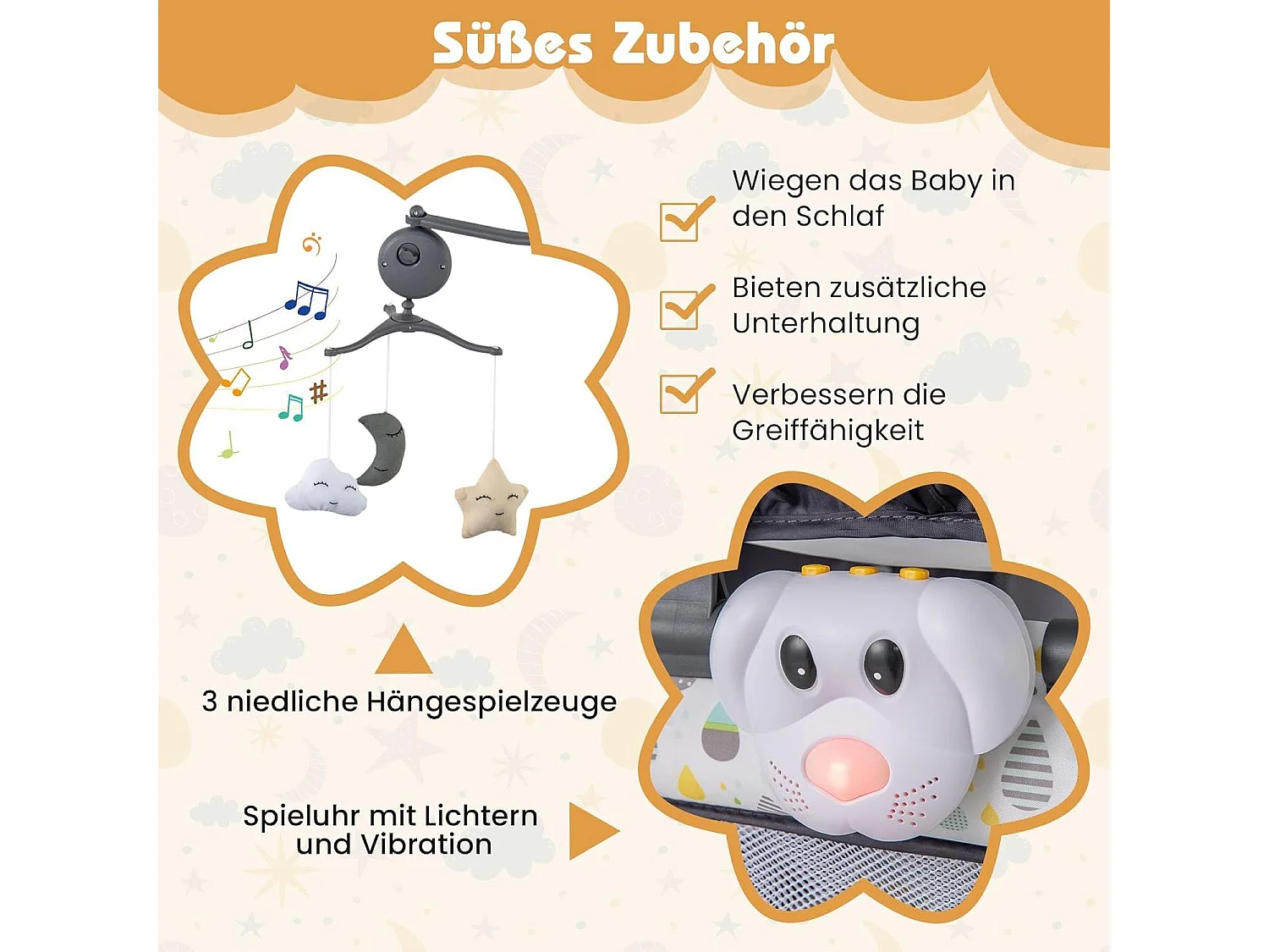 3 in 1 Beistellbett klappbar, Reisebett mit Matratze, Wickeltisch & Tragetasche, 2 Ebene Babybett mit Rollen für Baby bis 36 Monaten NQ32243